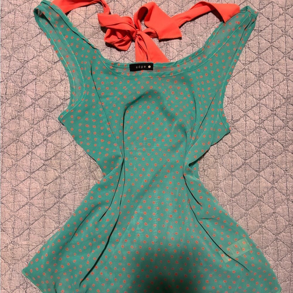 Edge Teal and Coral Polka Dot Top